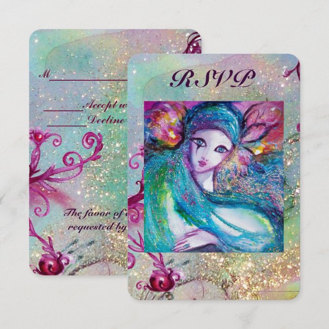 LADY BLUE MASK Venetian Wedding Masquerade Party Invitation (Front/Back)