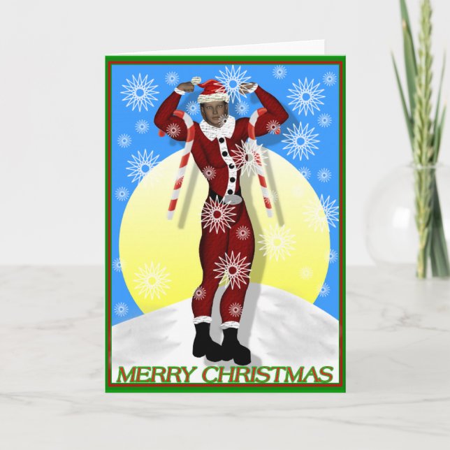 Lady Bodybuilder Merry Christmas Card (Front)
