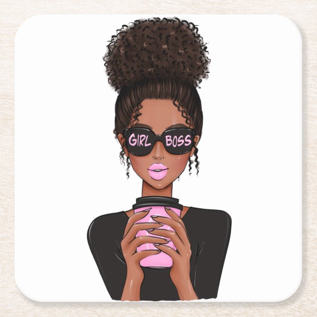 Lady Boss Life, Boss Babe Woman, Girl Boss Square Paper Coaster (Front)