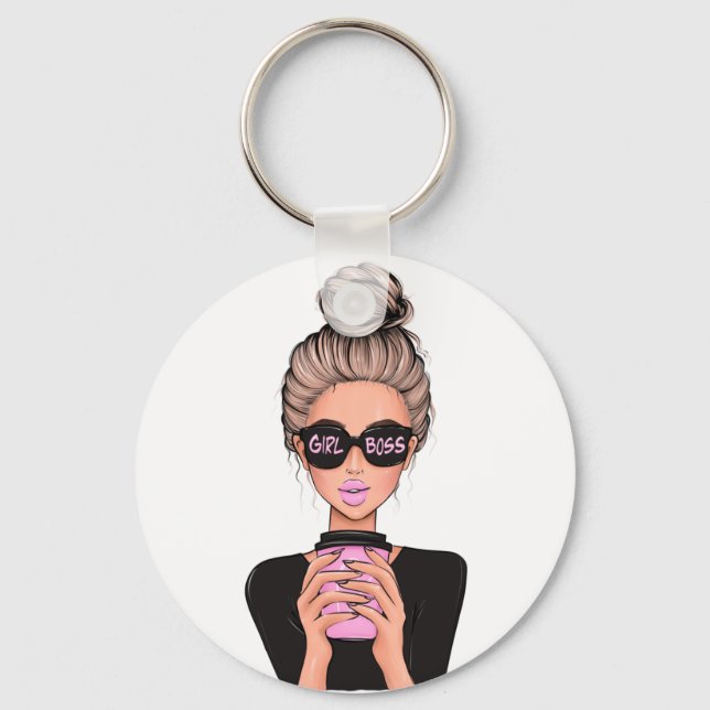 Lady Boss Life, Boss Babe Woman, Girl Boss Sterlin Key Ring (Front)