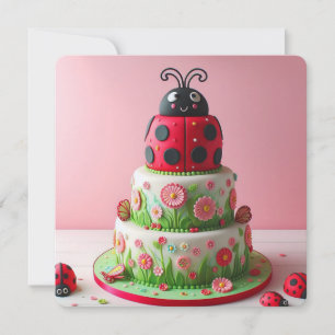 LADY BUG AND FLOWERS KIDS BIRTHDAY CAKE CARD
