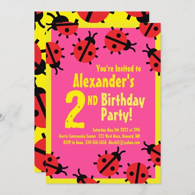 Lady Bug Animal Kid's Birthday Party Invitations (Front/Back)