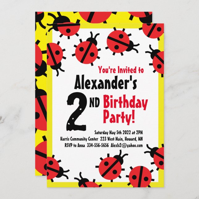 Lady Bug Animal Kid's Birthday Party Invitations (Front/Back)