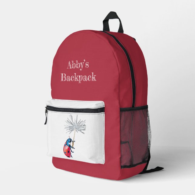 Lady Bug Backpack with customisable name (Back Corner Right)