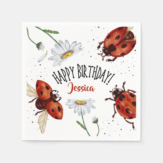 Lady Bug Birthday Garden Party Napkin (Front)