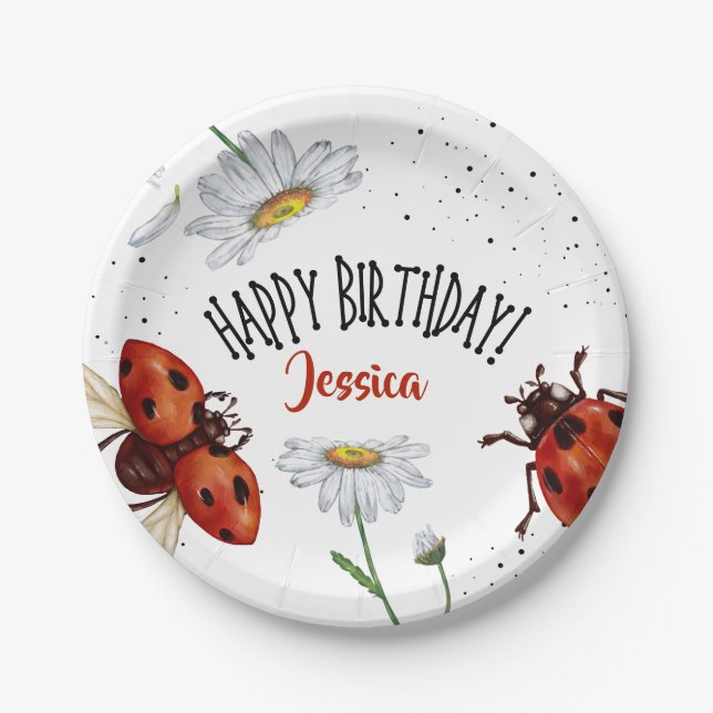 Lady Bug Birthday Garden Party Paper Plate (Front)