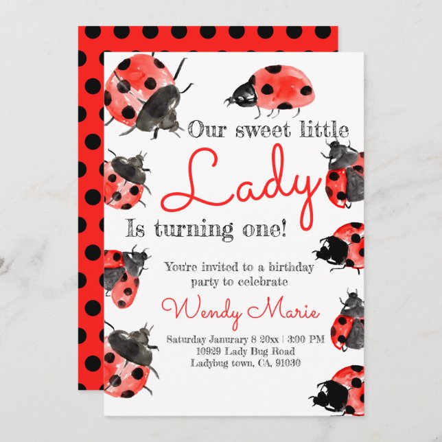 Lady bug birthday girl party invitation (Front/Back)