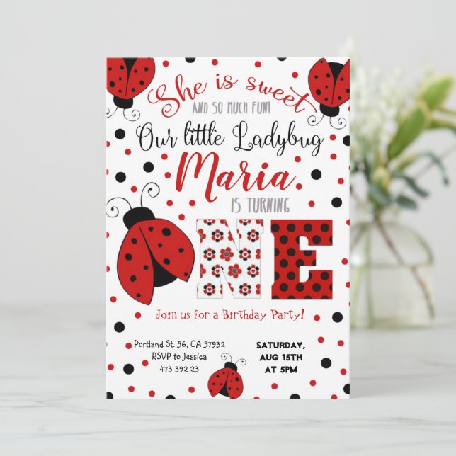 Lady bug Birthday Invitation  (Standing Front)