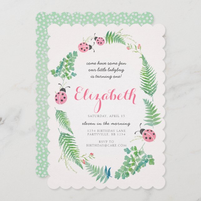 Lady Bug Birthday Invitation (Front/Back)