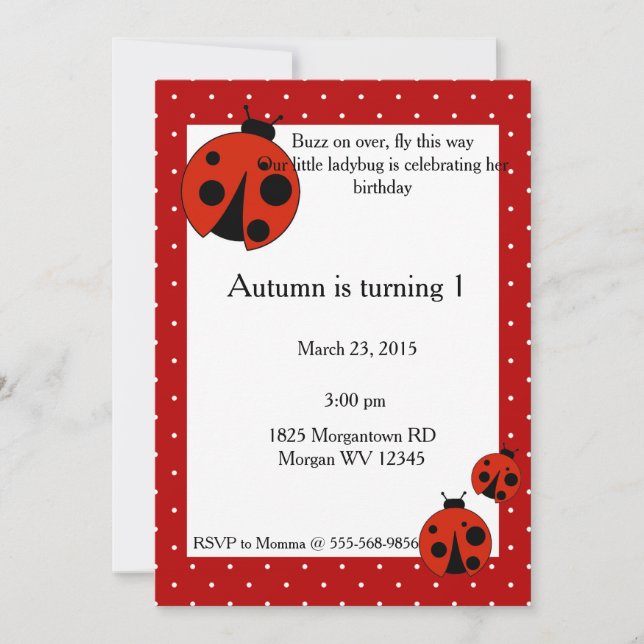 Lady Bug Birthday Invitation (Front)