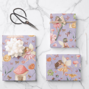 Lady Bug Butterfly Toad Gnome Fairy Garden Purple Wrapping Paper Sheet