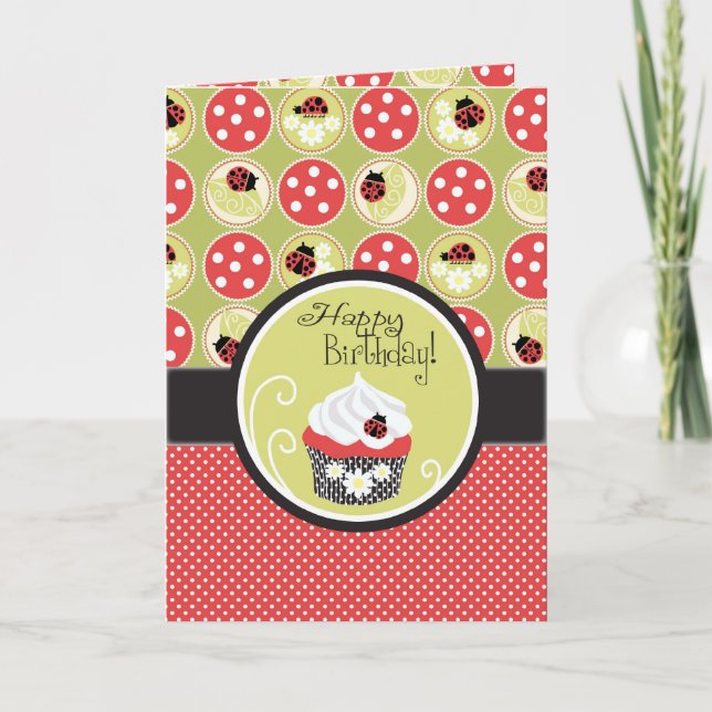 Lady Bug & Cupcake Birthday Card (Front)