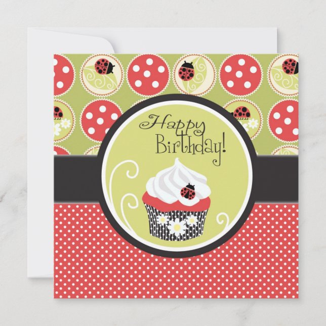 Lady Bug & Cupcake Birthday Card (Front)