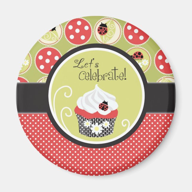 Lady Bug & Cupcake Birthday Magnet (Front)