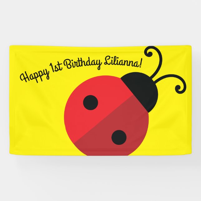 Lady Bug Cute 1st Birthday Party Banner (Horizontal)