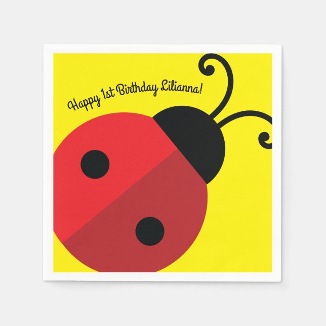 Lady Bug Cute 1st Birthday Party Napkin (Front)