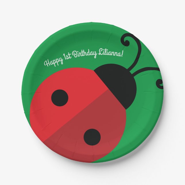 Lady Bug Cute 1st Birthday Party Paper Plate (Front)