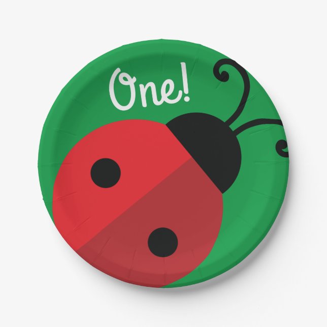 Lady Bug Cute 1st Birthday Party Paper Plate (Front)