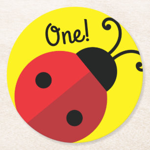 Lady Bug Cute 1st Birthday Party Round Paper Coaster