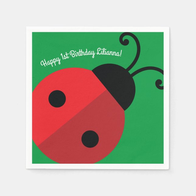 Lady Bug Cute Kid's Ladybug Birthday Party Napkin (Front)