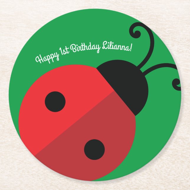 Lady Bug Cute Kid's Ladybug Birthday Party Round Paper Coaster (Front)