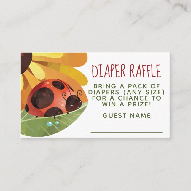 Lady Bug Diaper Raffle Enclosure Card (Front)