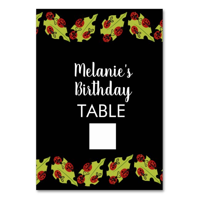 Lady Bug First Birthday Fill In Table Card (Front)