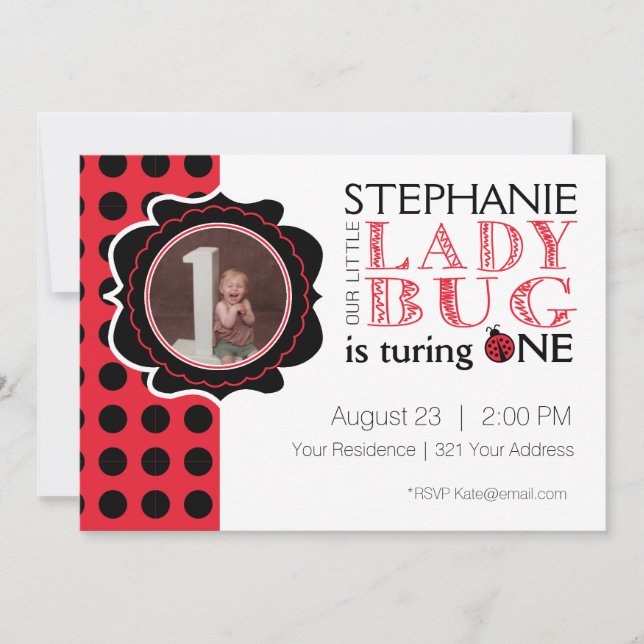 Lady Bug First Birthday Invitation (Front)