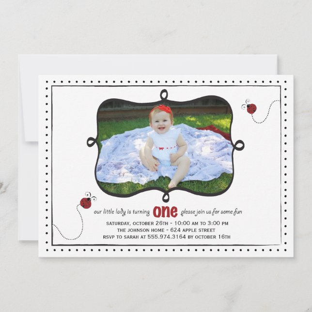 Lady Bug First Birthday Party Invitation -card- (Front)
