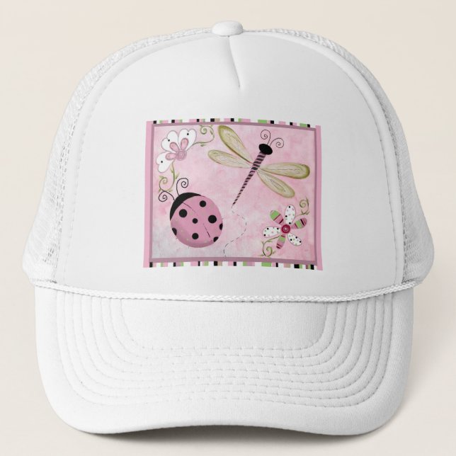 LADY BUG GIRL SOFT PINK TRUCKER HAT (Front)