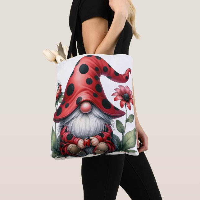 Lady Bug Gnome Tote Bag (Close Up)
