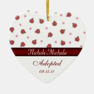 Lady Bug Heart Adoption Announcement Ceramic Tree Decoration