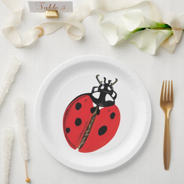 Lady Bug Illustration Paper Plate (Wedding)
