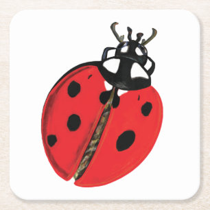 Lady Bug Illustration Square Paper Coaster