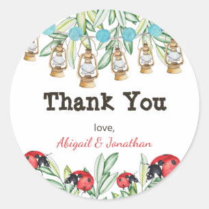 Lady Bug in Greenery Garden Thank You Classic Round Sticker