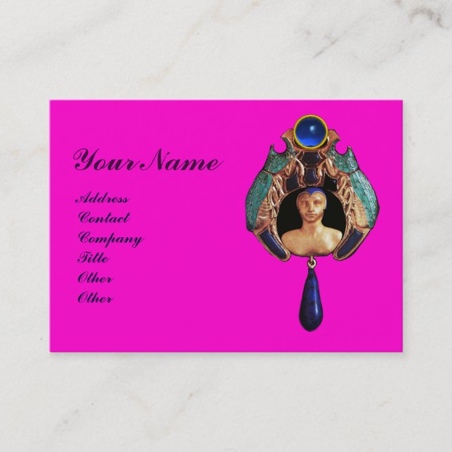 Lady Bug,Lapis, Blue Gemstone Monogram Pink Business Card (Front)