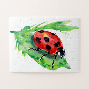 Lady Bug on a Green Leaf Watercolor Jigsaw Puzzle