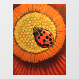 Lady Bug On Red Flower  Window Cling