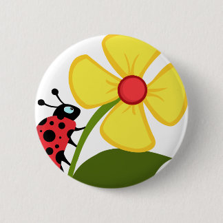 Lady Bug on Yellow Flower 6 Cm Round Badge