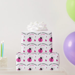 Lady Bug Pink Happy Birthday Wrapping Paper