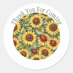 Lady Bug Sunflower Thank You Favour Classic Round Sticker