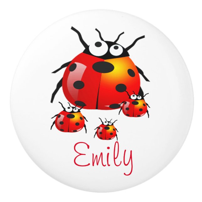 lady bug with baby ladybugs ceramic knob (Front)