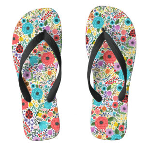 Lady Bugs and Flowers Flip Flops