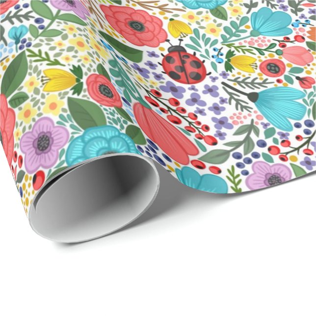 Lady Bugs and Flowers Wrapping Paper (Roll Corner)