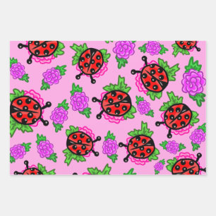 Lady bugs and purple rose Wrapping Paper Sheet Set