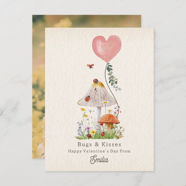 Lady Bugs & Kisses Classroom Valentine Photo Postcard (Front/Back)