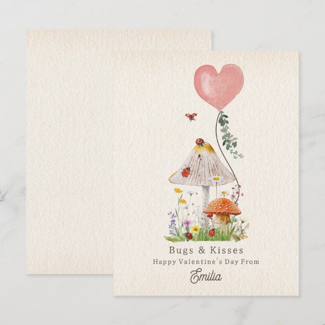 Lady Bugs & Kisses Classroom Valentine  Postcard (Front/Back)