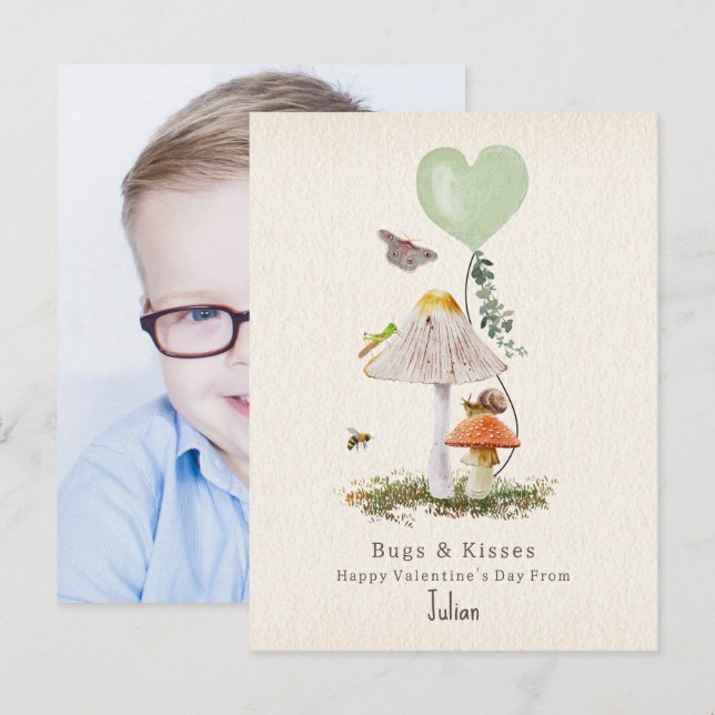 Lady Bugs & Kisses Snail Classroom Valentine Photo Postcard (Front/Back)