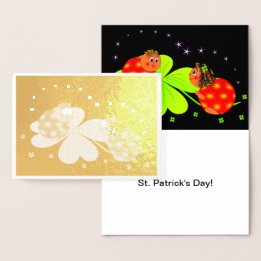 Lady Bugs on a Shamrock with Stars , ZKOA Foil Card
