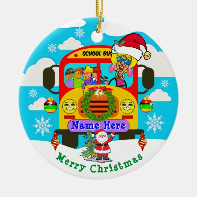 Lady Bus Driver Christmas Gift Ideas Personalised Ceramic Tree Decoration (Front)